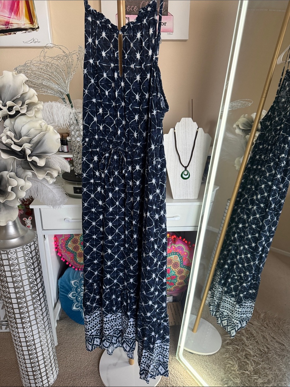 Time and Tru Navy and White Printed Dress
